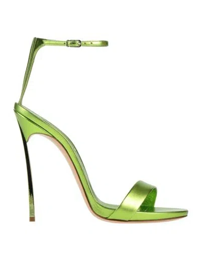 Casadei Woman Sandals Green Size 12 Leather, Synthetisches Material
