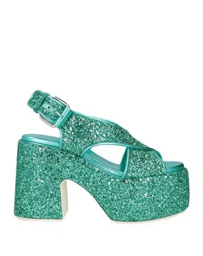 Casadei Woman Sandals Green Size 8 Textile Fibers