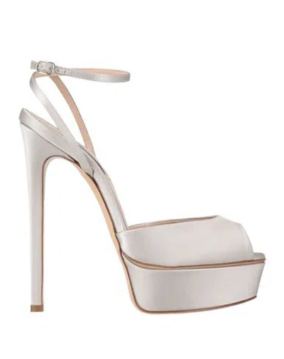 Casadei Woman Sandals Light Grey Size 8 Textile Fibers