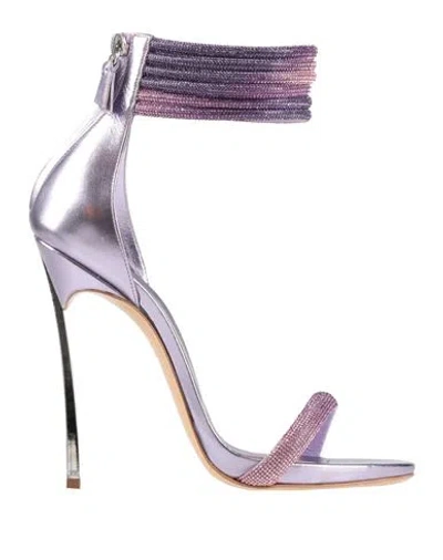 Casadei Woman Sandals Mauve Size 8 Textile Fibers, Leather In Purple