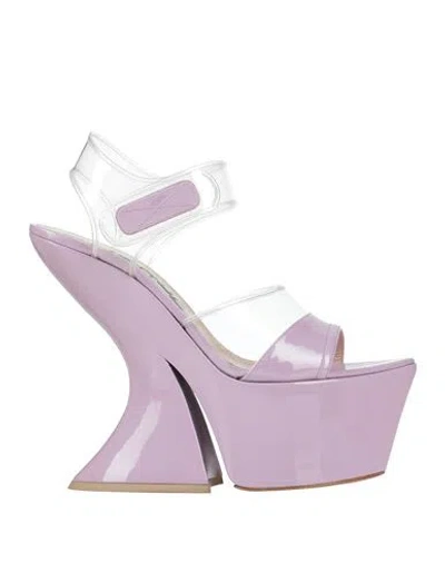 Casadei Woman Sandals Lilac Size 8 Leather, Pvc - Polyvinyl Chloride In Purple
