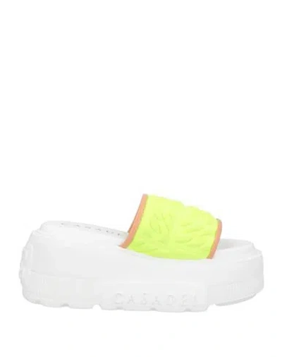 Casadei Woman Sandals Acid Green Size 10 Textile Fibers