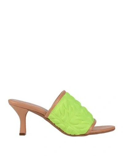 Casadei Woman Sandals Lime Green Size 7.5 Leather, Textile Fibers