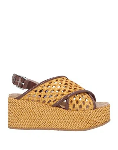 Casadei Woman Sandals Ocher Size 11 Leather In Yellow