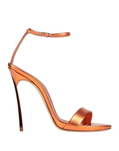 Casadei Woman Sandals Orange Size 6.5 Leather, Synthetisches Material
