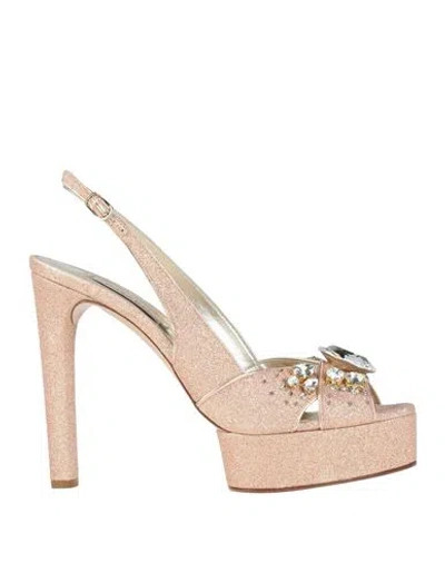 Casadei Woman Sandals Rose Gold Size 11 Textile Fibers
