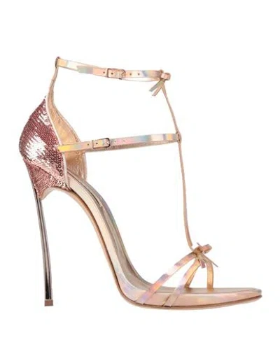 Casadei Woman Sandals Rose Gold Size 6.5 Textile Fibers
