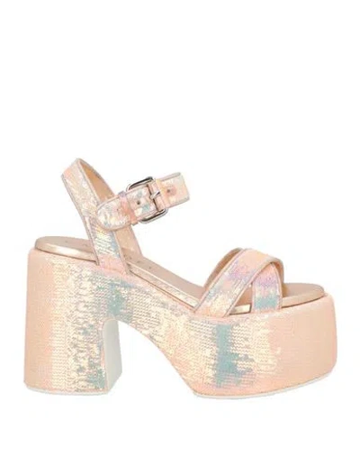 Casadei Woman Sandals Rose Gold Size 8 Textile Fibers