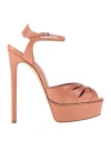Casadei Woman Sandals Salmon Pink Size 8 Leather In Salmon Pink