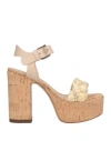 Casadei Woman Sandals Sand Size 7 Textile Fibers, Natural Raffia In Brown