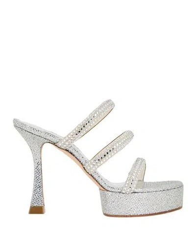 Casadei Woman Sandals Silver Size 10 Textile Fibers