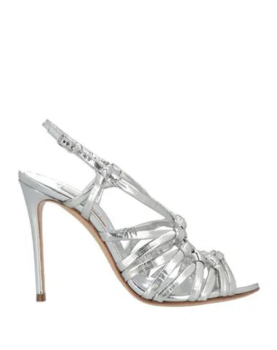 Casadei Woman Sandals Silver Size 5 Leather In Gray