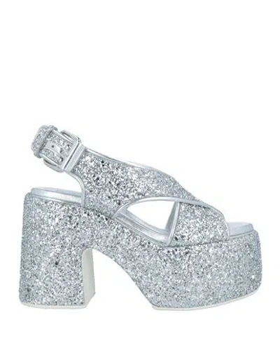 Casadei Woman Sandals Silver Size 5 Textile Fibers