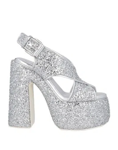 Casadei Woman Sandals Silver Size 11 Textile Fibers