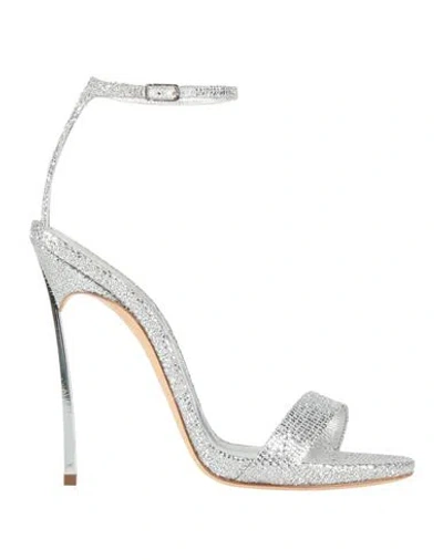Casadei Woman Sandals Silver Size 6 Textile Fibers