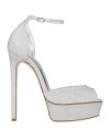 Casadei Woman Sandals Silver Size 8 Textile Fibers In Silver