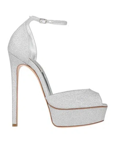 Casadei Woman Sandals Silver Size 8 Textile Fibers