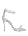 Casadei Woman Sandals Silver Size 8 Textile Fibers In Silver