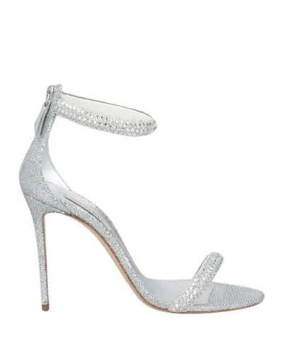 Casadei Woman Sandals Silver Size 8 Textile Fibers In Metallic