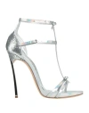 Casadei Woman Sandals Silver Size 8 Textile Fibers