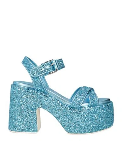 Casadei Woman Sandals Sky Blue Size 6 Textile Fibers, Leather