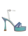Casadei Woman Sandals Sky Blue Size 8.5 Textile Fibers, Rubber In Blue