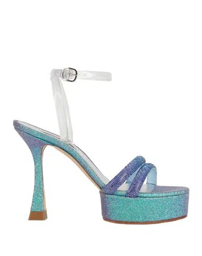 Casadei Woman Sandals Sky Blue Size 8.5 Textile Fibers, Rubber