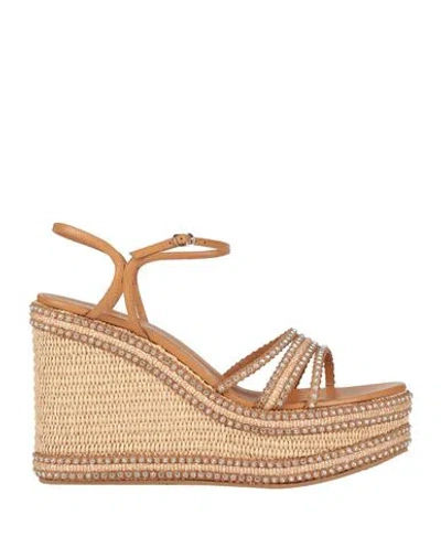 Casadei Woman Sandals Tan Size 11 Textile Fibers In Brown