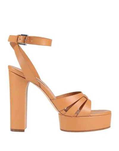 Casadei Woman Sandals Tan Size 8 Leather In Nude
