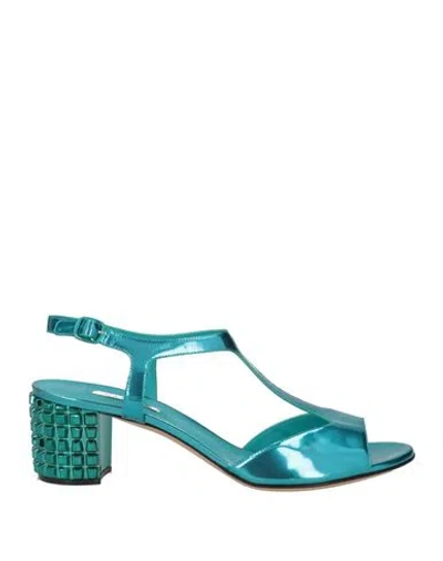 Casadei Woman Sandals Turquoise Size 6 Leather In Blue