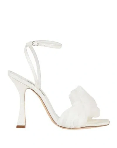 Casadei Woman Sandals White Size 8 Textile Fibers, Leather