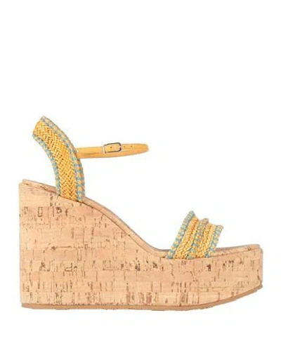 Casadei Woman Sandals Yellow Size 8 Leather In Neutral