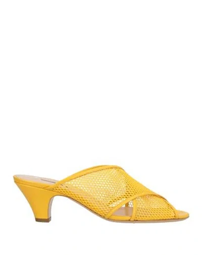 Casadei Woman Sandals Yellow Size 8 Leather, Synthetisches Material