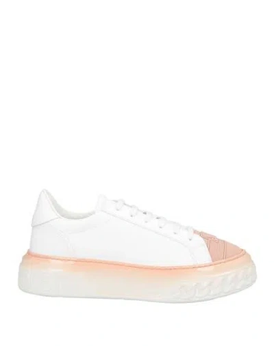 Casadei Woman Sneakers Antique Rose Size 8 Leather, Textile Fibers In White