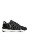 Casadei Woman Sneakers Black Size 10 Leather, Textile Fibers