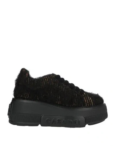 Casadei Woman Sneakers Black Size 8.5 Textile Fibers In Multi