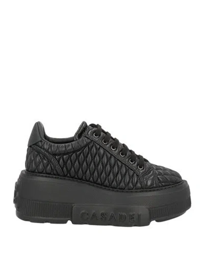 Casadei Woman Sneakers Black Size 8.5 Leather, Textile Fibers