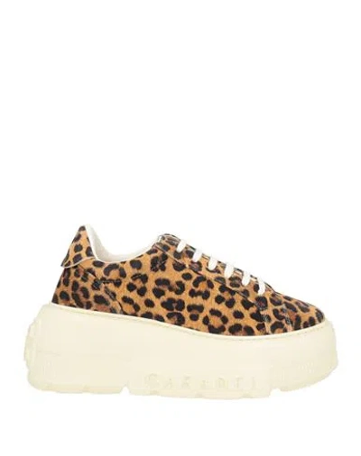 Casadei Woman Sneakers Brown Size 10 Leather In Animal Print