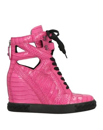 Casadei Woman Sneakers Fuchsia Size 7.5 Leather In Pink