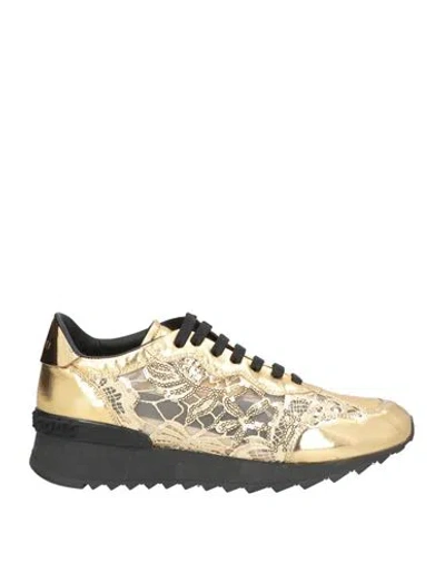 Casadei Woman Sneakers Gold Size 6 Leather, Textile Fibers In Multi