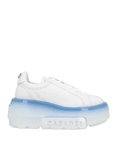 Casadei Nexus Leather Platform Sneakers In White And Sky