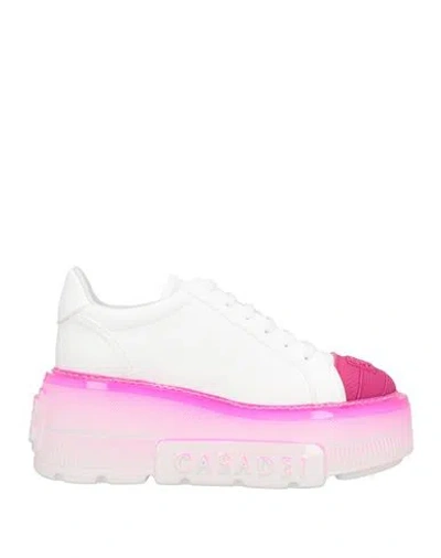 Casadei Nexus Lace-up Platform Sneakers In White And Fuchsia