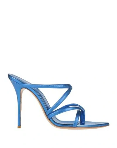 Casadei Woman Thong Sandal Blue Size 7.5 Leather