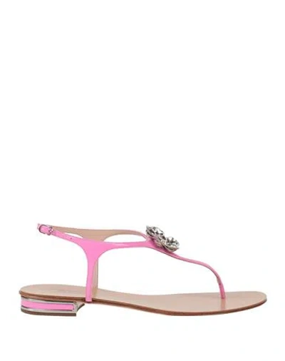 Casadei Woman Thong Sandal Pink Size 10 Leather