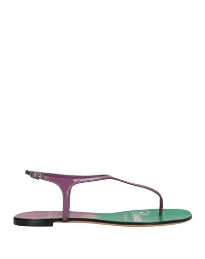 Casadei Woman Thong Sandal Purple Size 8 Soft Leather