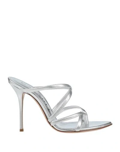 Casadei Woman Thong Sandal Silver Size 5.5 Leather