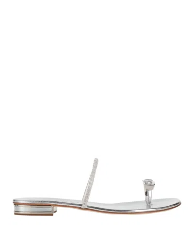 Casadei Woman Thong Sandal Silver Size 7 Soft Leather, Textile Fibers