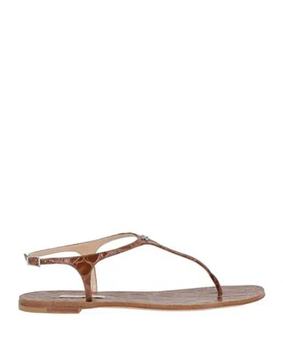 Casadei Woman Thong Sandal Tan Size 9.5 Leather In Multi