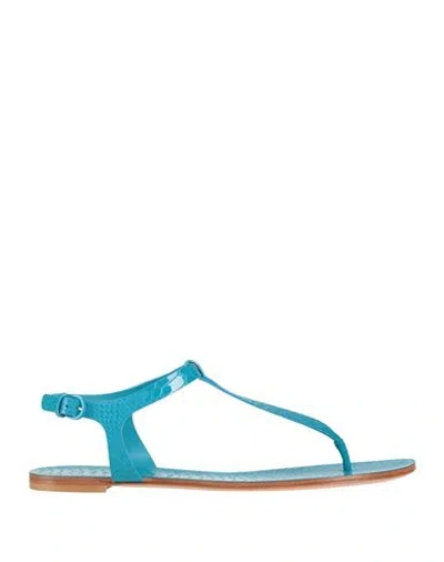 Casadei Woman Thong Sandal Turquoise Size 11 Leather In Blue