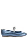 Casadei Round Toe Flat Sole Embellished Strap Ballerinas In Light Blue